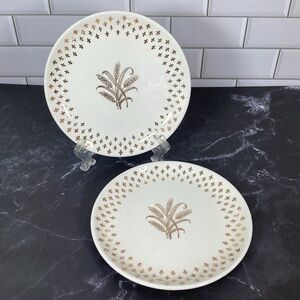 Pair SCIO China Golden Wheat Vintage Gold Fleur de Lis - 6" BREAD PLATE
